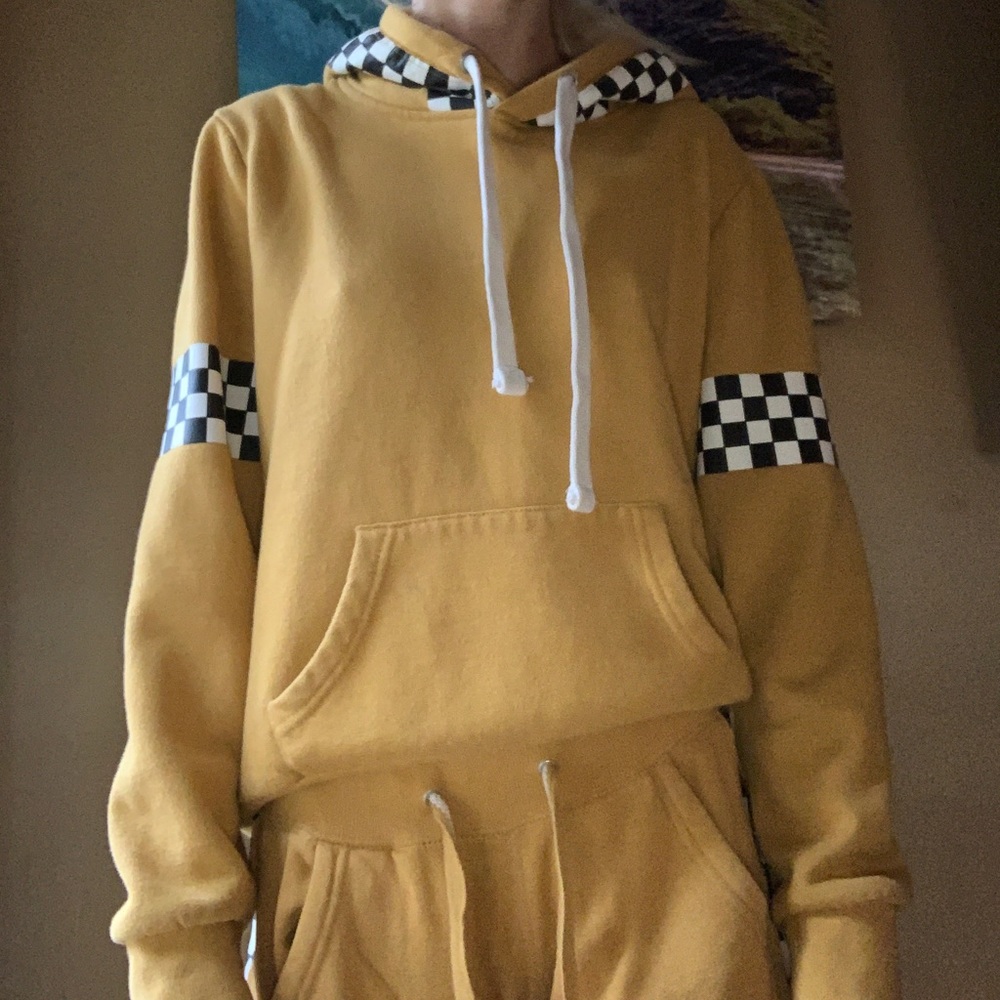 Soft, checkered, yellow hoodie